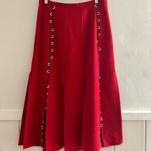 NWT- Beatrice B for Anthropologie Flounced Embellished Midi Skirt RED, size 6